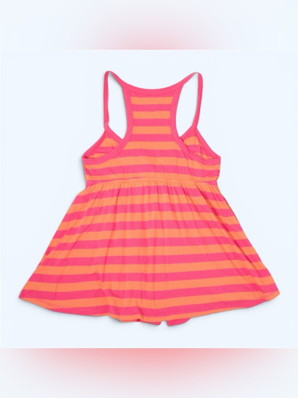 PINK Y2K Babydoll Racerback Button Tank Dress in Pink & Orange Stripes, Small - Picture 2 of 8